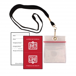 Vial Of Life - Life Pro - Zip Top 2" x 2 3/8" Medical Info Hanging Pocket With Lanyard